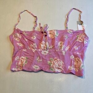 BP Womens Small Floral Print Tie Front Cami Top Adjustable Straps Pink Women's